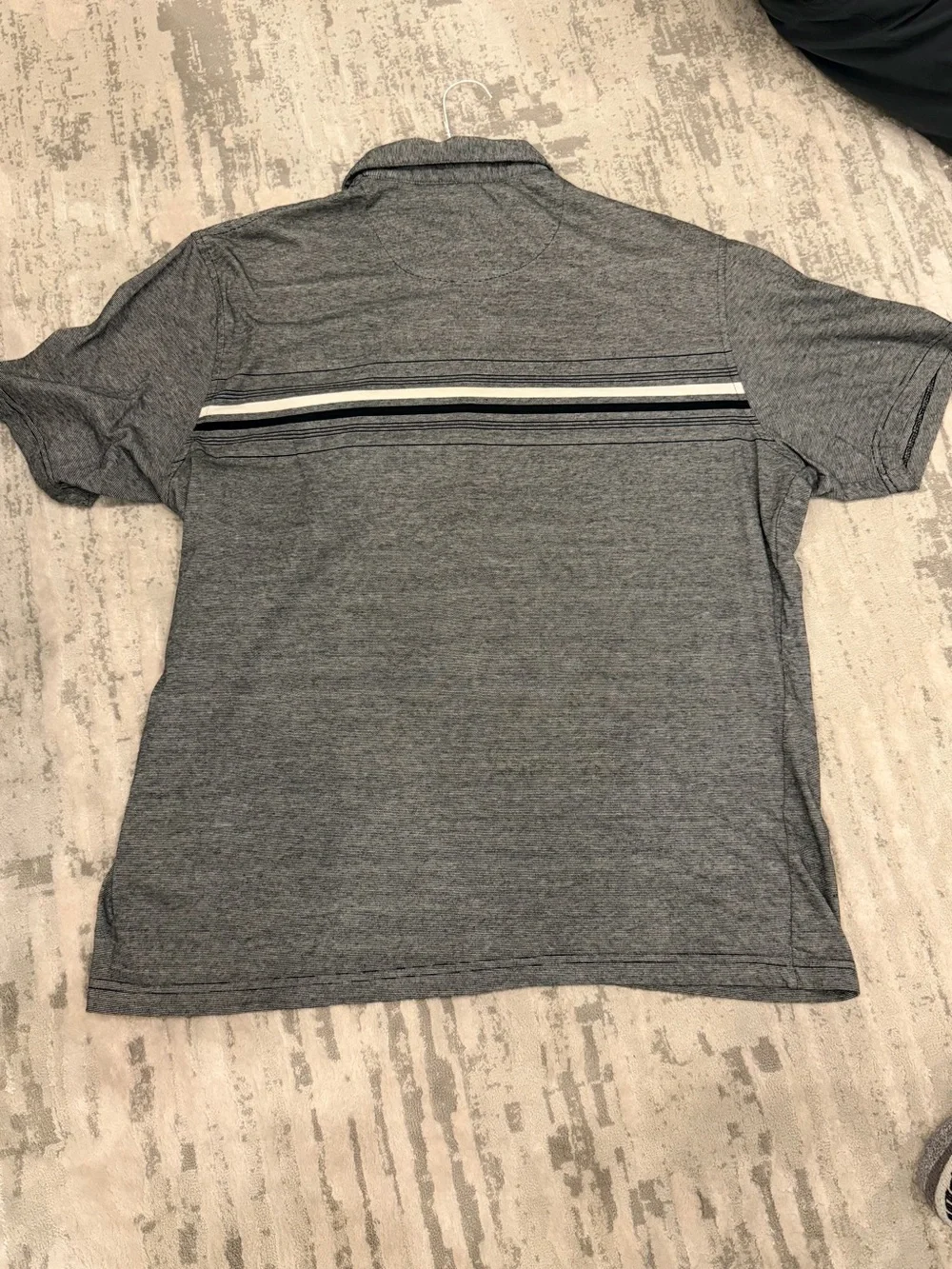 New Alfani Men’s Short Sleeve Grey Button-Up Polo Shirt with Stripe